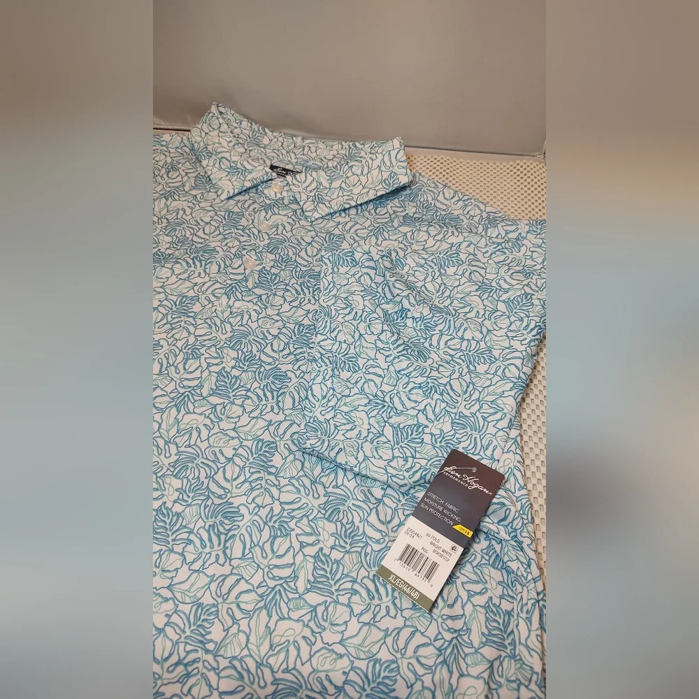 Ben Hogan Men's Size XXL (46/48) Glowing Foliage Print Golf Polo Shirt White/Blu - Picture 5 of 5